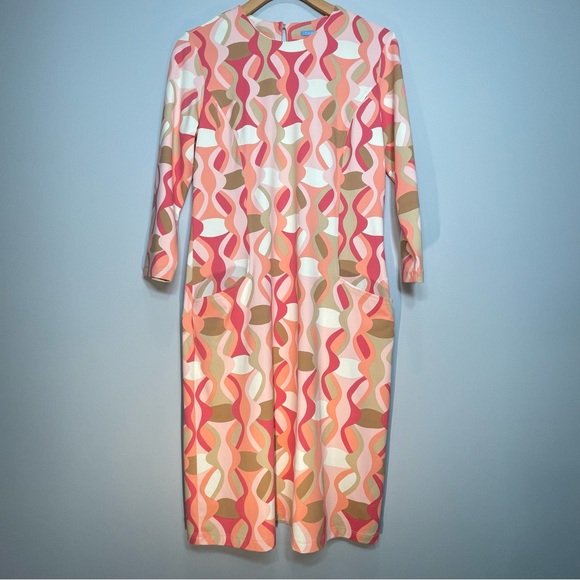 J. McLaughlin Dresses & Skirts - J. McLAUGHLIN Catalina Fabric Dress Geometric Print Peach Pink Tan Size Small
